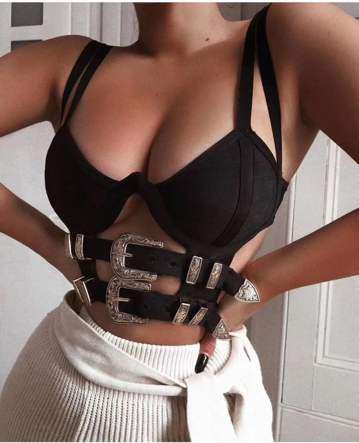 Знаменитости Черный Красный без рукавов Кнопка короткий бандажный Топ Bodycon