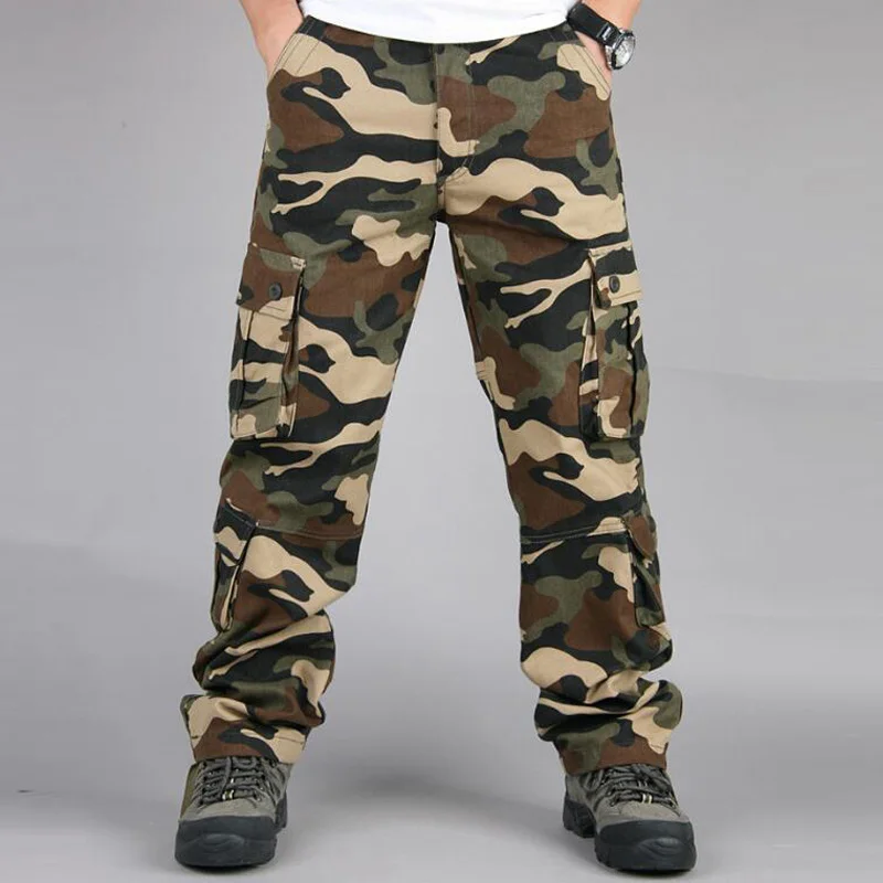 Камуфляжные брюки карго, мужские уличные мульти-карманные комбинезоны, военные тактические длинные брюки, мужские повседневные хлопковые прямые брюки - Цвет: army yellow