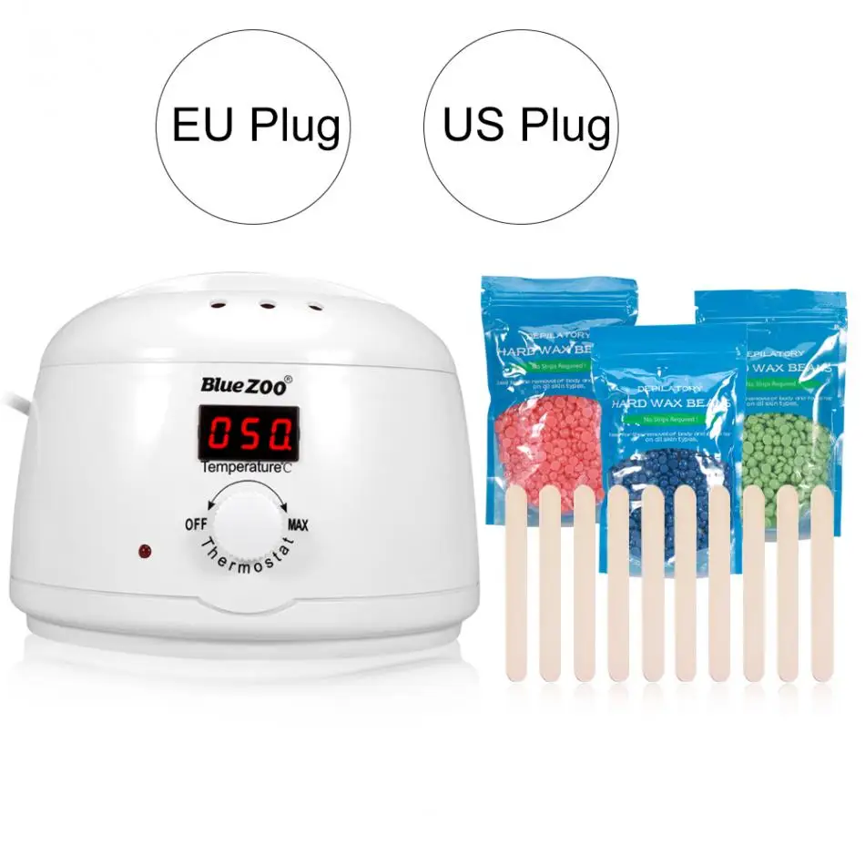 

Blue Zoo Hair Removal Wax Heater +3 Packs Wax Beans + 10pcs Spatulas Body Waxing KitDepilatory Bikini Beauty Spa Wax Heating