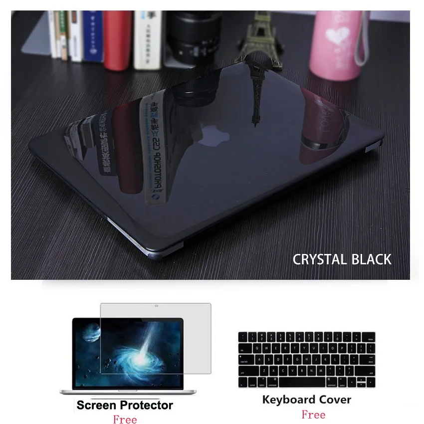 Кристальный Жесткий Чехол для ноутбука+ защита экрана+ чехол для клавиатуры для Apple Macbook Pro Air с/из сенсорной панели 11 12 13 15 дюймов - Цвет: Crystal Black