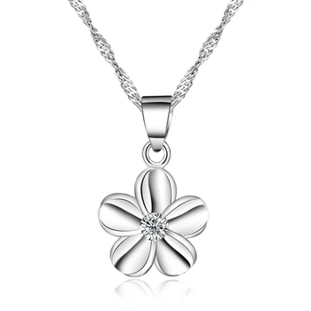 

Pure 925 Sterling Silver Necklaces Crystal Jewelry Wholesale sterling-silver-jewelry Flower Pendant Necklaces for Women GTN070
