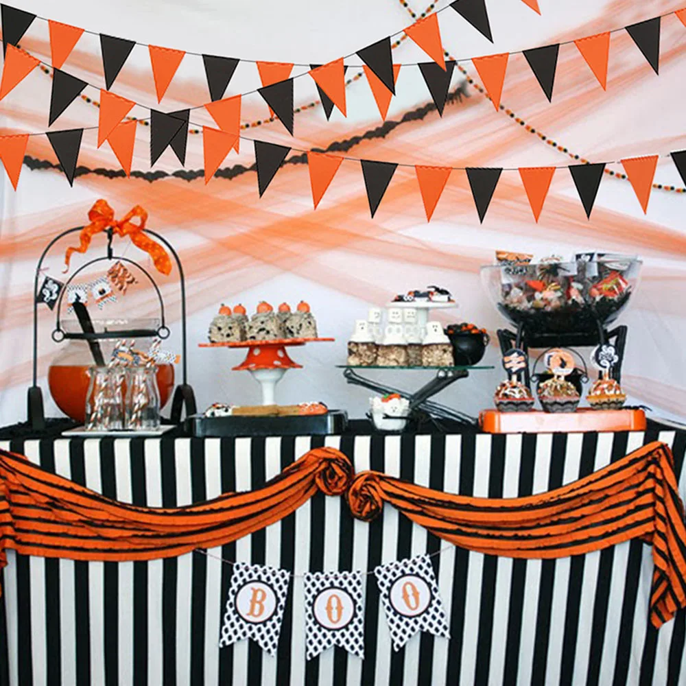 

3M Halloween Black Orange Fabric Bunting Pennant Flags Banner Garland Home Halloween Party DIY Decoration