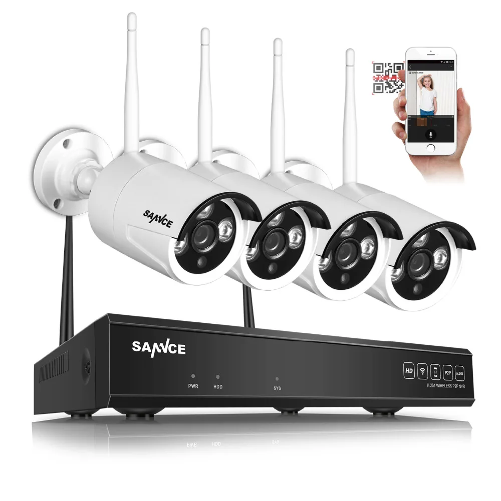 SANNCE Plug and Play 4CH Wireless NVR Kit P2P 720P HD Outdoor IR Night