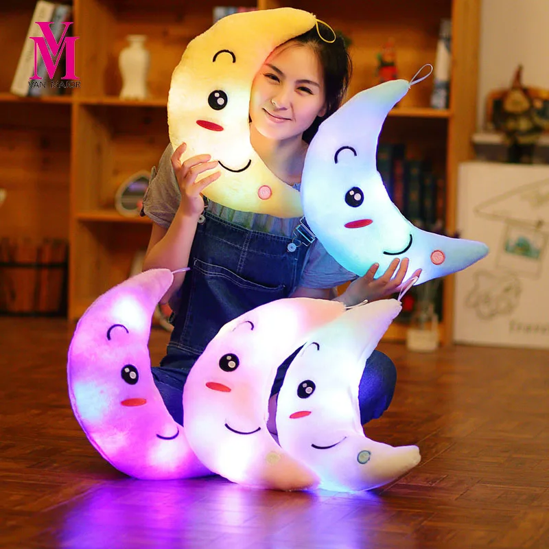 Vanmajor New 35cm Colorful Moon Shape Plush font b Toys b font Luminous Glowing LED Light
