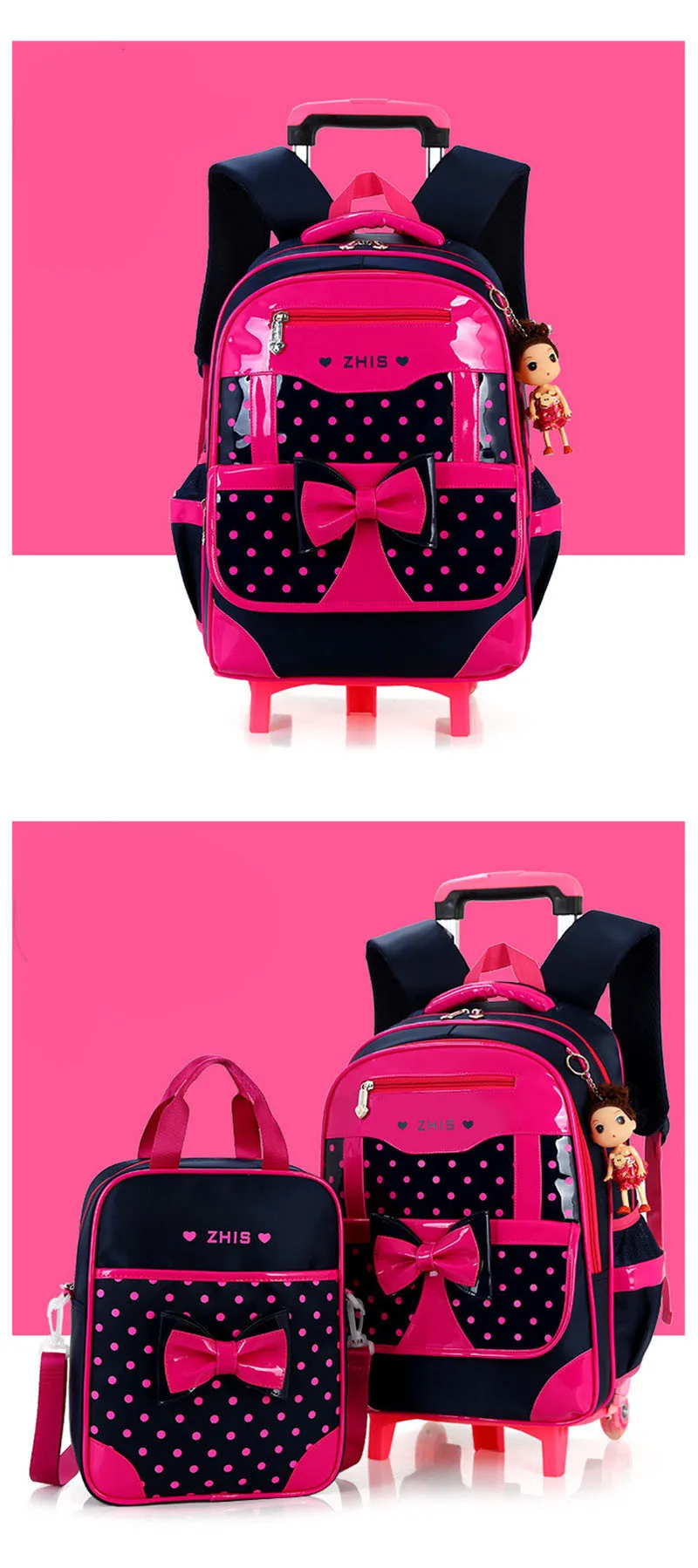 Лидер продаж съемный детские школьные сумки с 2 Колеса детский Водонепроницаемый Рюкзак-тележка детская сумка на колесах для девочек