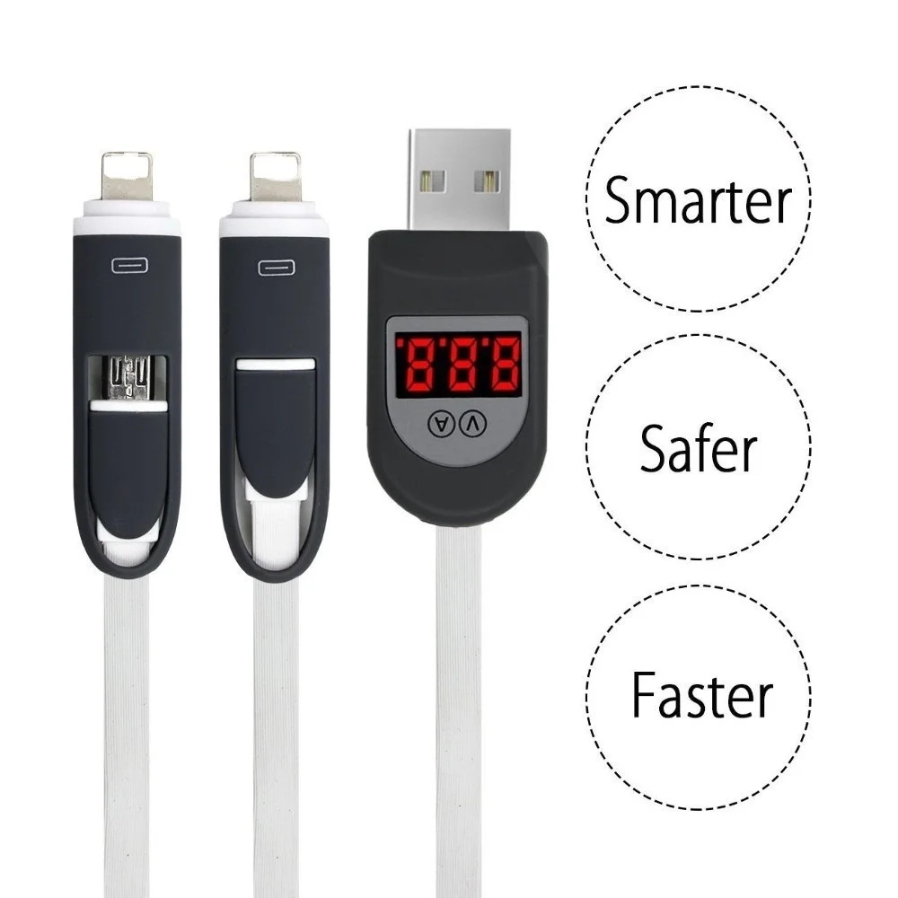  Host Sale!!!2 in 1 Sync USB Charger Cable LCD Digital Indicator Current Voltage Protector for iPhone Android Phone 