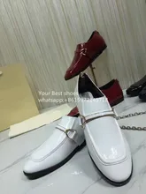 Black Patent Buckle Loafers Round moc toe shoes Gold-tone accent hardware 2016SS fashion women’s flat shoes slip-on leather shoe