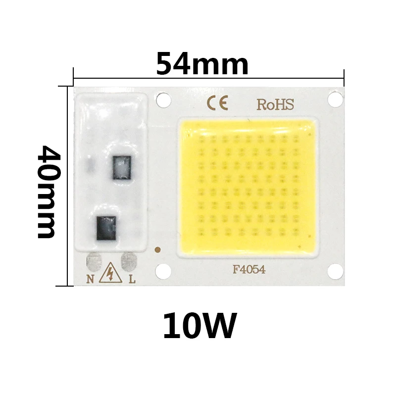 10 шт., высокая мощность, 220 В, 5 Вт, 10 Вт, 20 Вт, 30 Вт, 50 Вт, светодиодный, COB чип, белый, высокий люмен, лампа для наружного внутреннего прожектора для DIY, светодиодный