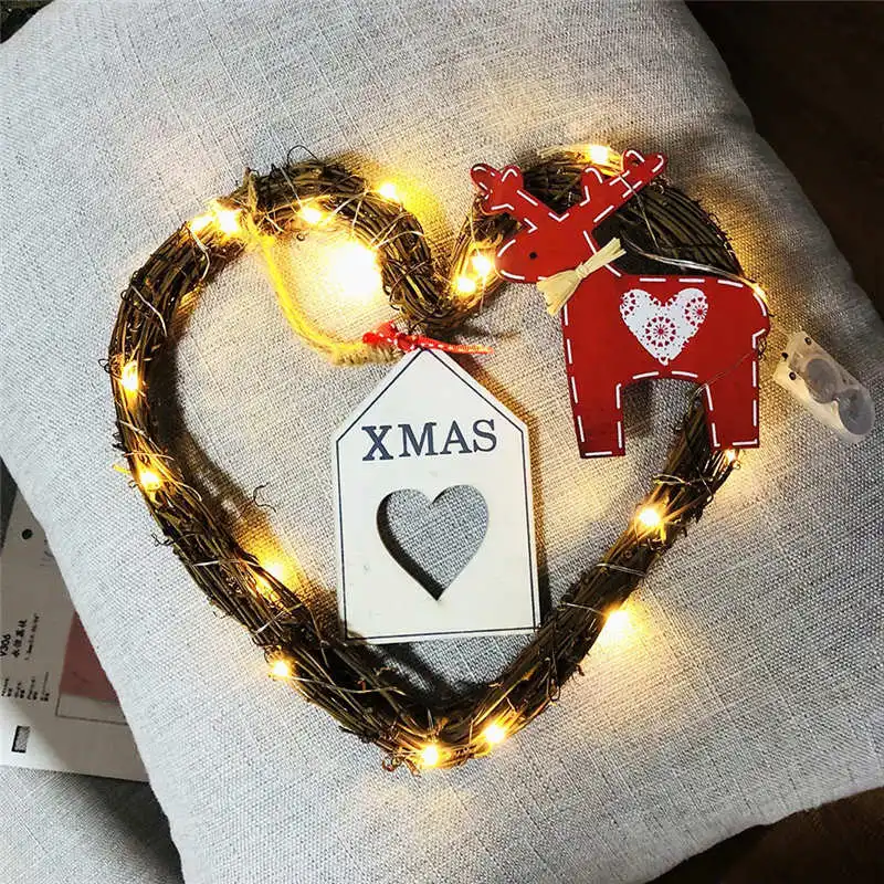 DIY Rattan Wreath String Lights Lamp Christmas Door Wall Decor With 20 LED Beads #2o24 (10)