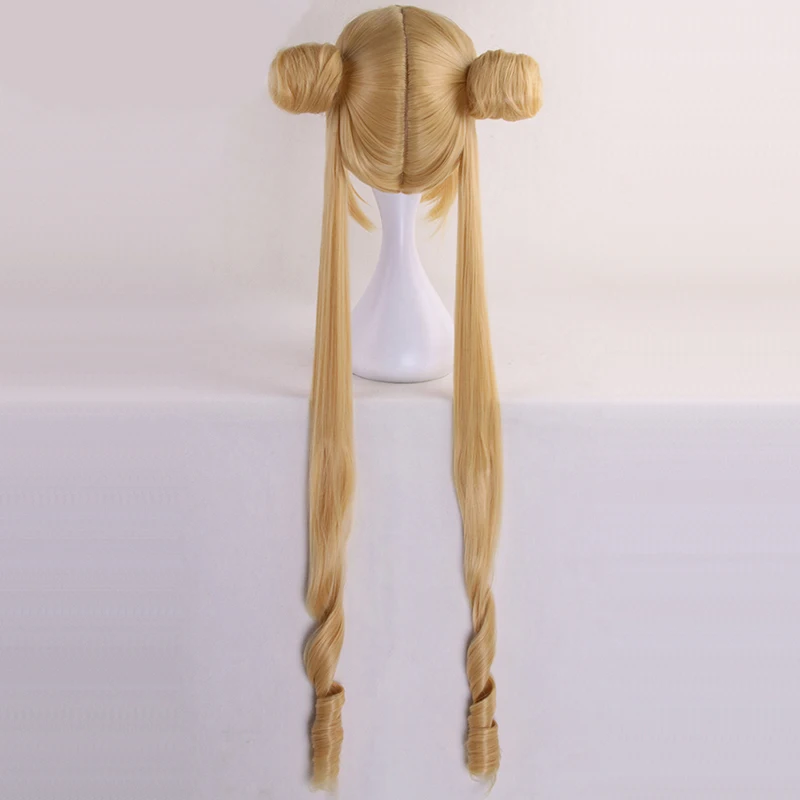SAILOR MOON doble cola de caballo larga recta rubia limón amarillo sintético Cosplay peluca para disfraz de fiesta de Halloween SAILOR MOON doble cola de caballo larga recta rubia limón amarillo sintético Cosplay peluca para disfraz de fiesta de Halloween