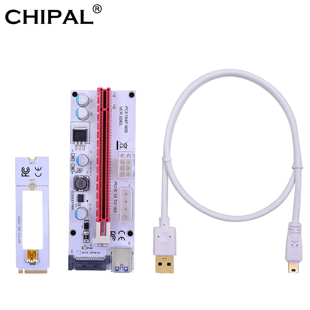CHIPAL 10 шт. NGFF M.2 M Key VER008S PCI-E 16X Riser Card 60 см 008S PCIE удлинитель с SATA 6Pin 4Pin Molex Power для BTC Mining |