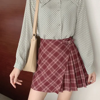 

Retro Skirts Women Red Plaid Pleated Mini Skirts 2019 New Fashion High Waist Plus Size Casual A-line Mini Skirt Female