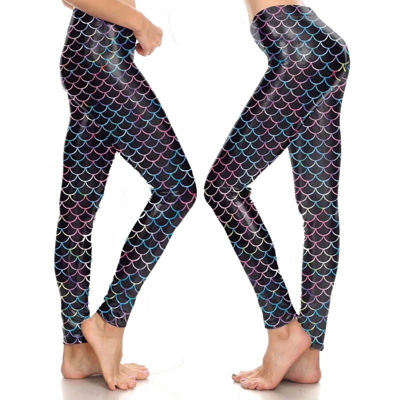 

Fashion Women LeggingsGym Fitness Black Background Fish Scale Printing Elastic Workout Mujer Sexy Slim Legging Leging Push Up Uk
