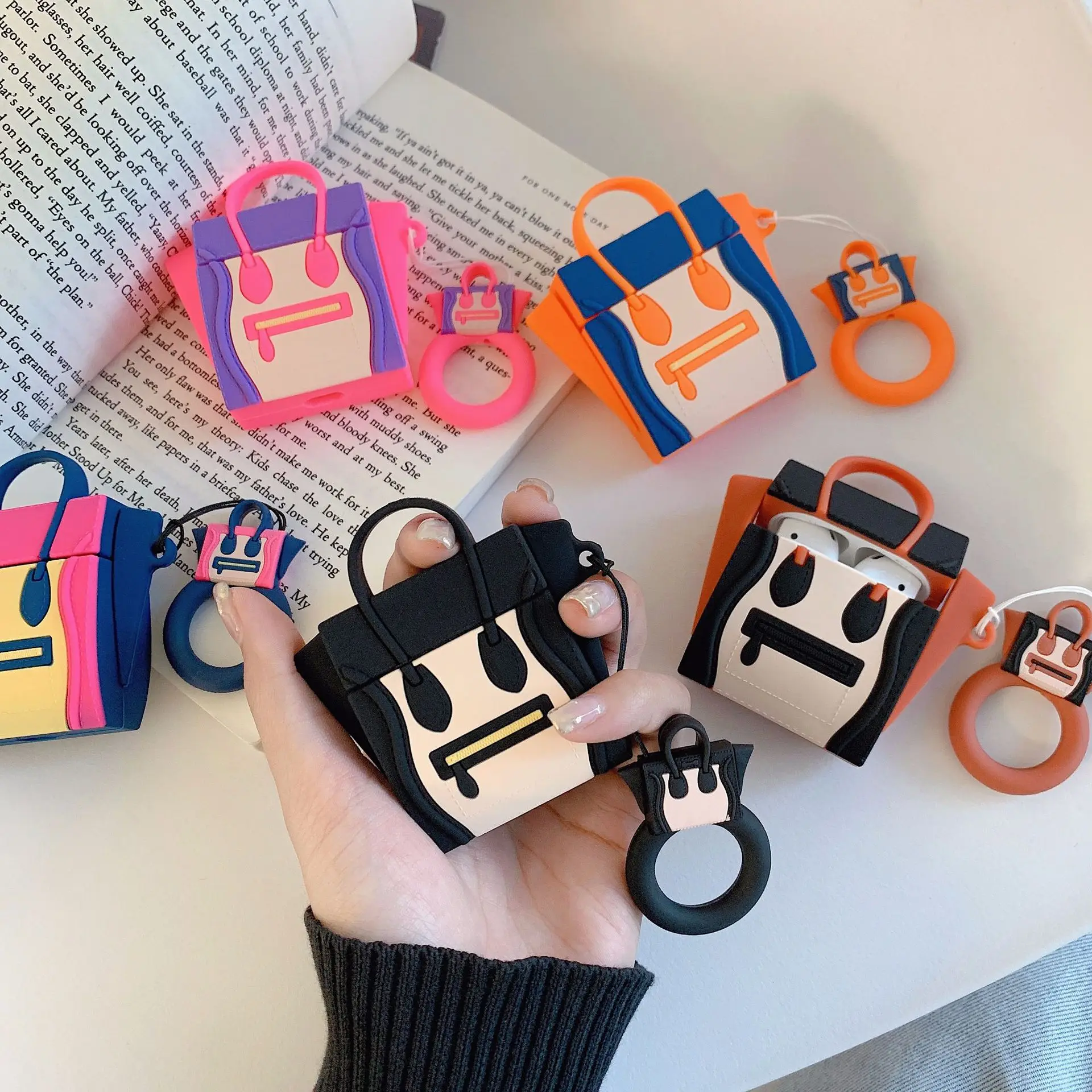 For AirPods Case Silicone Cute 3D Handbag Earphone Case For Airpods 2 Headphone Case for Apple Air pods Cover Earpods Ring Strap