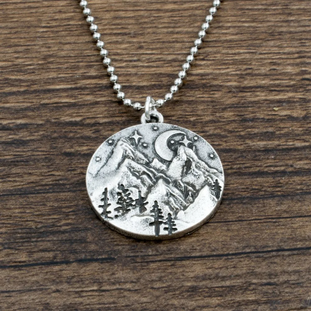 På kanten ødemark når som helst Nature Mountains Pine Tree And Moon Necklace Mens Tiny Wilderness Camping  Hiking Forest Charm Pendant|Pendants| - AliExpress