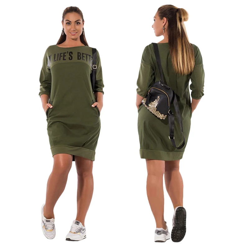 Большие размеры, L-6XL, свитер, платье для женщин, повседневная Осенняя футболка с коротким рукавом, большой размер, большой размер, d карман, осенняя футболка, платье Vestito Donna