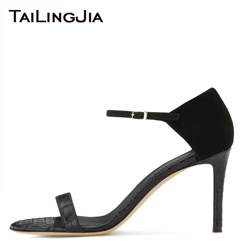 

Black Shoes For Woman 9 CM Ladies Sandals Bride Heels High Heel Open Toe Handmade Office Shoe Low Heel Plus Size Free Shipping