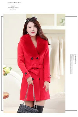 Новое поступление зима весна женское Шерстяное Пальто корейский стиль верблюжий тонкий отложной воротник повседневное толстое пальто размера плюс 5XL длинное пальто - Цвет: Красный