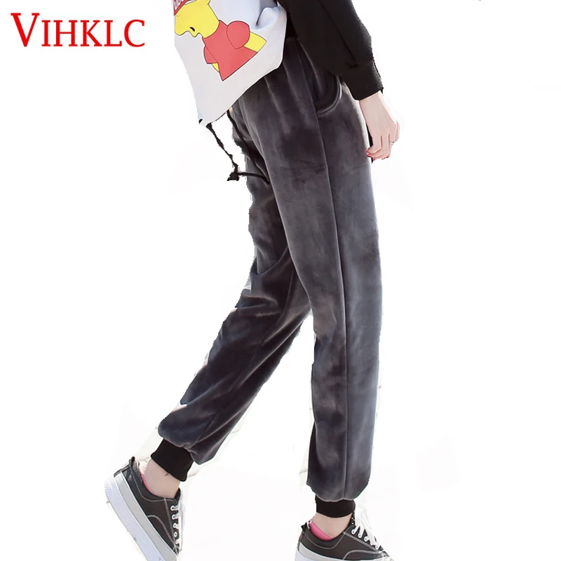 Sweatpants Women Pants 2018 New Gold Velvet Harem Pants Warm Casual Winter Joggers High Waist Women Trousers H607