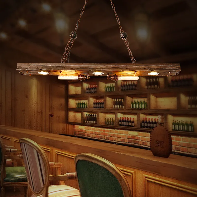 

Retro Creative Individuality Art Industrial Style LED Wood Pendant Light Bar Restaurant Livingroom Decoration Lamp Free Shipping