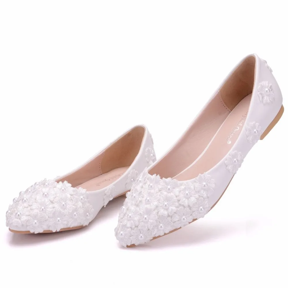 Mariée Plat Plus Ballerines De White Partie Pointu Cristal Bout La Dentelle Mariage Appartements Dames Taille Chaussures Talons Blanche Femmes Reine xaYqvg7