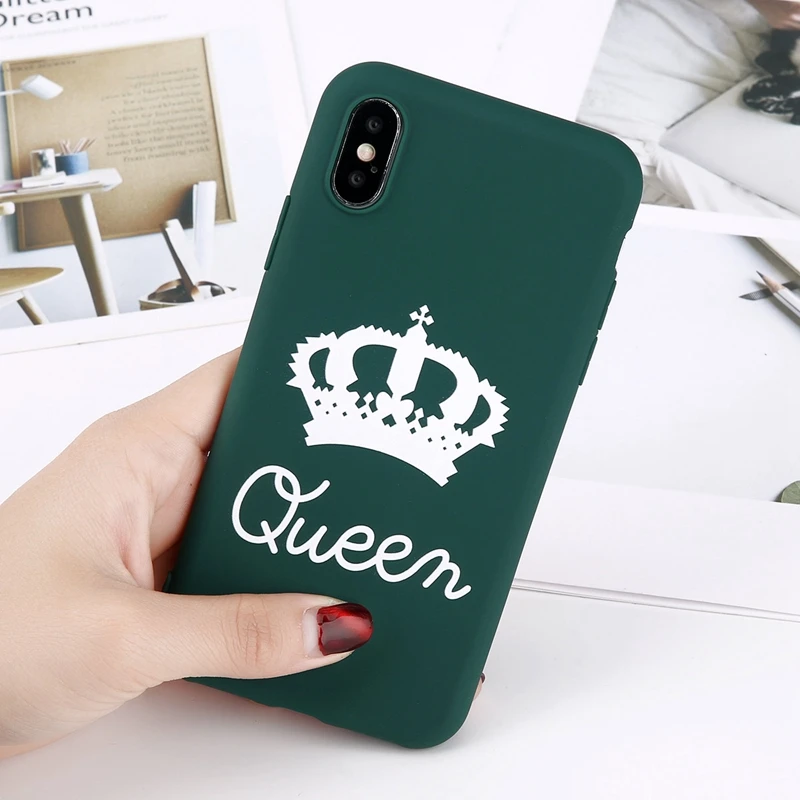 Матовый чехол для телефона с короной для iPhone 11 Pro Max XS Max X XR King queen чехол s 7 6 6s 8 Plus сплошной карамельный цвет Мягкий ТПУ полный Чехол