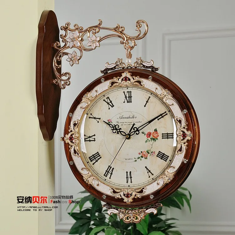 Two Sides Wall Clock Quartz Clock And Watch Rustic Fashion Double Faced