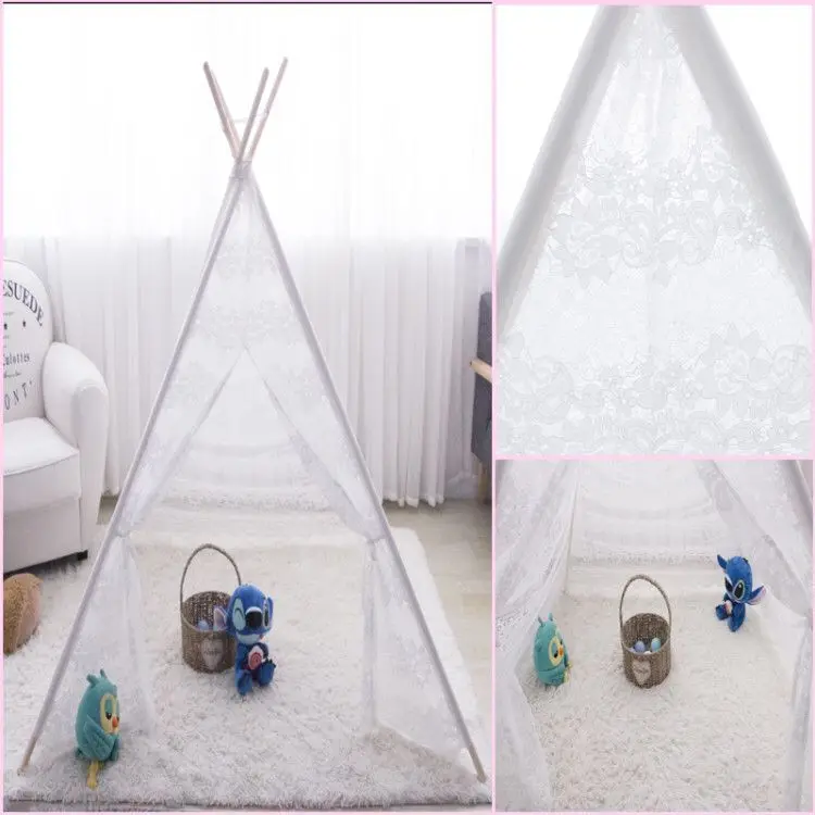 

Indoor Children's Tent Game House White Lace Indian Tent Baby Toy House Princess Castle Portable Garage Kids Play House