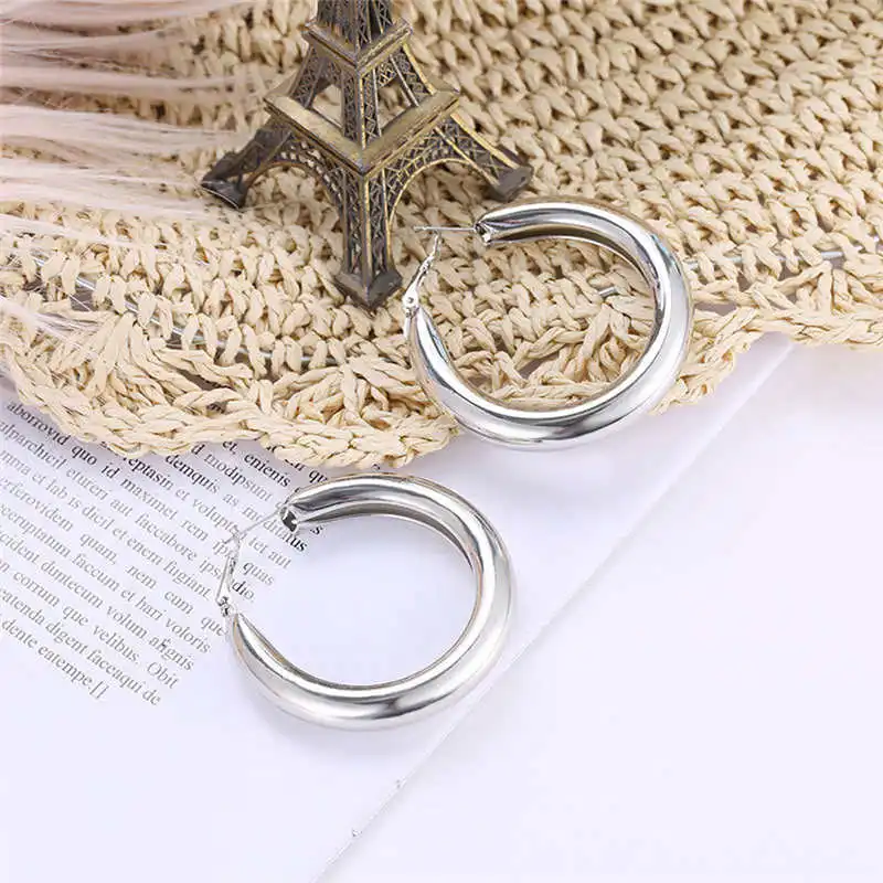 Punk Rock Minimalist 50mm Thick Tube Big Gold Alloy Round Circle Hoop Earrings suit for party anniversary #4d26 (6)