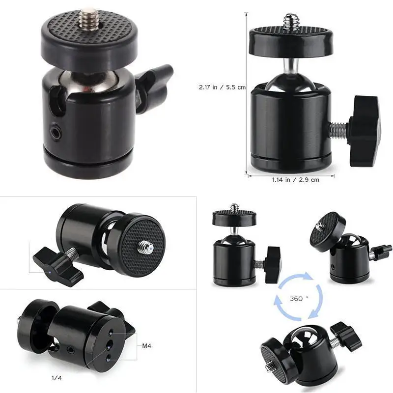360/° Swivel Mini Ball Head 1//4 Screw DSLR Camera Tripod Mount Ballhead Stand