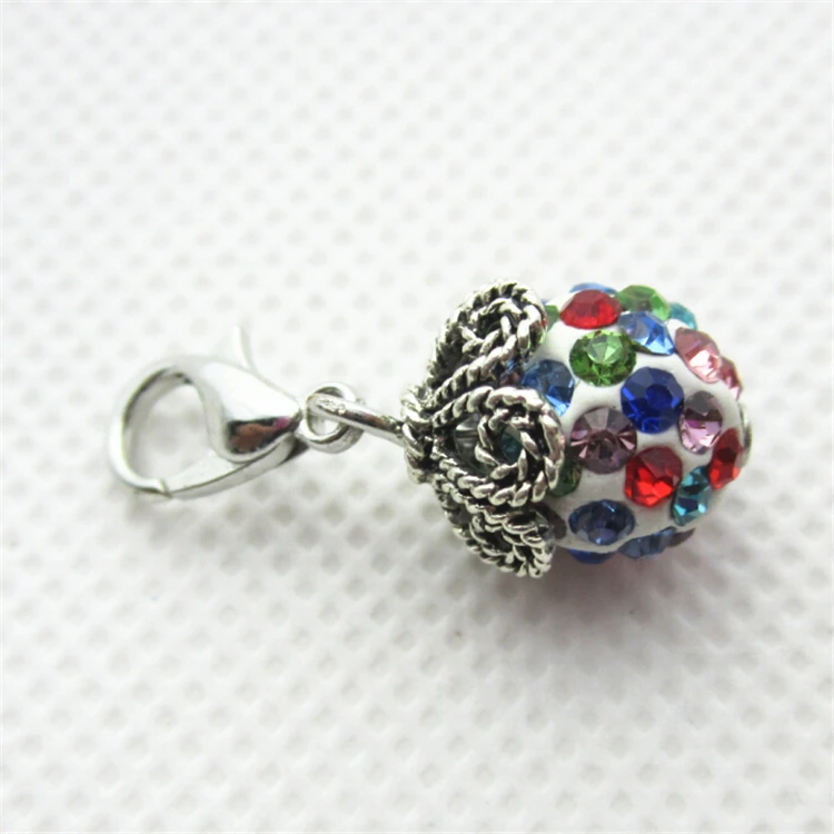 20pcs/lot colorful rhinestone crystal dangle charms lobster clasp