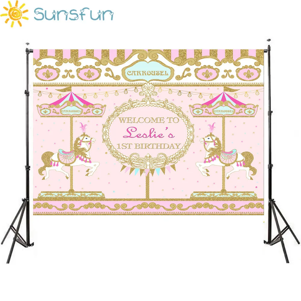 Sunsfun 7x5FT Красочный розовый и золотой карусель день рождения девушки фон фотостудия камера Fotografica Baby Shower 220x150 см