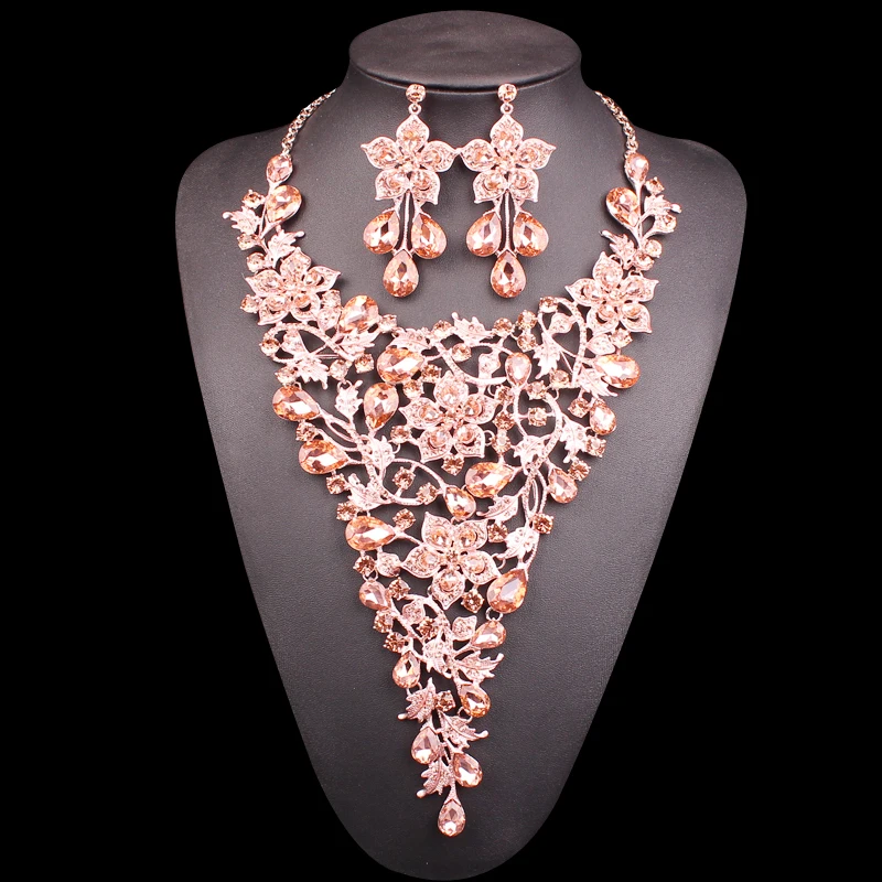 Elegant Big Flower Bridal Jewelry Sets Crystal Statement Necklace Earrings Sets Indian Wedding Costume Jewellery Gifts for Women Elegant Big Flower Bridal Jewelry Sets Crystal Statement Necklace Earrings Sets Indian Wedding Costume Jewellery Gifts for Women