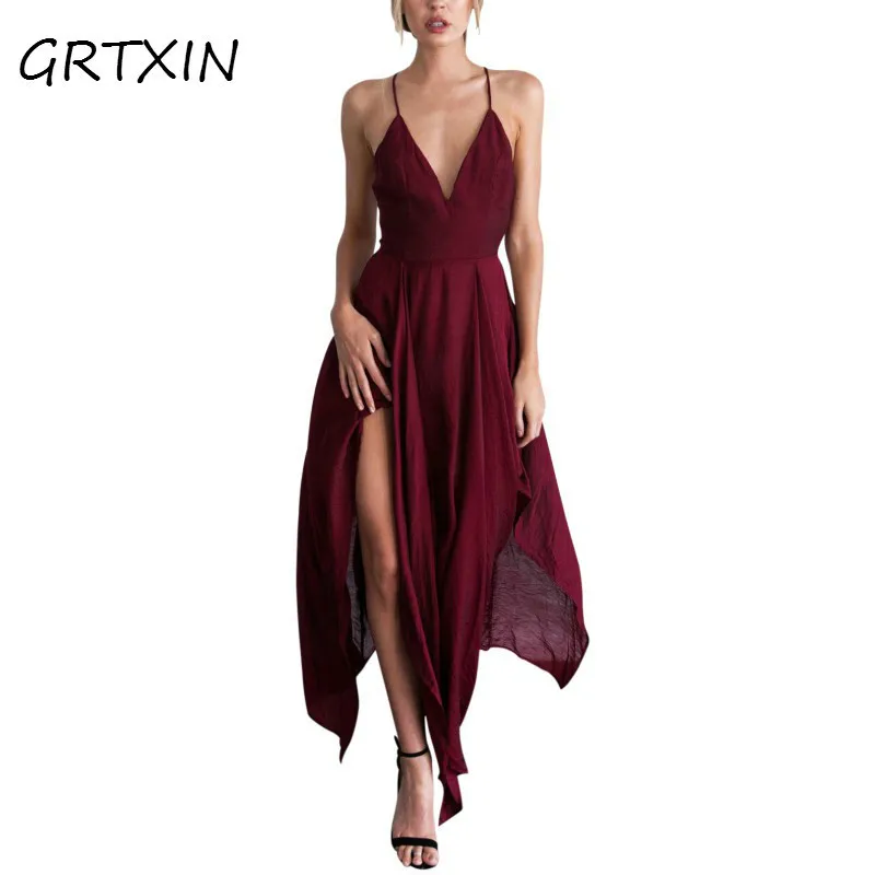 

Women Summer Elegance Halter Sleeveless Sling Irregular Long Sexy V Neck Dress Casual Beach Dress