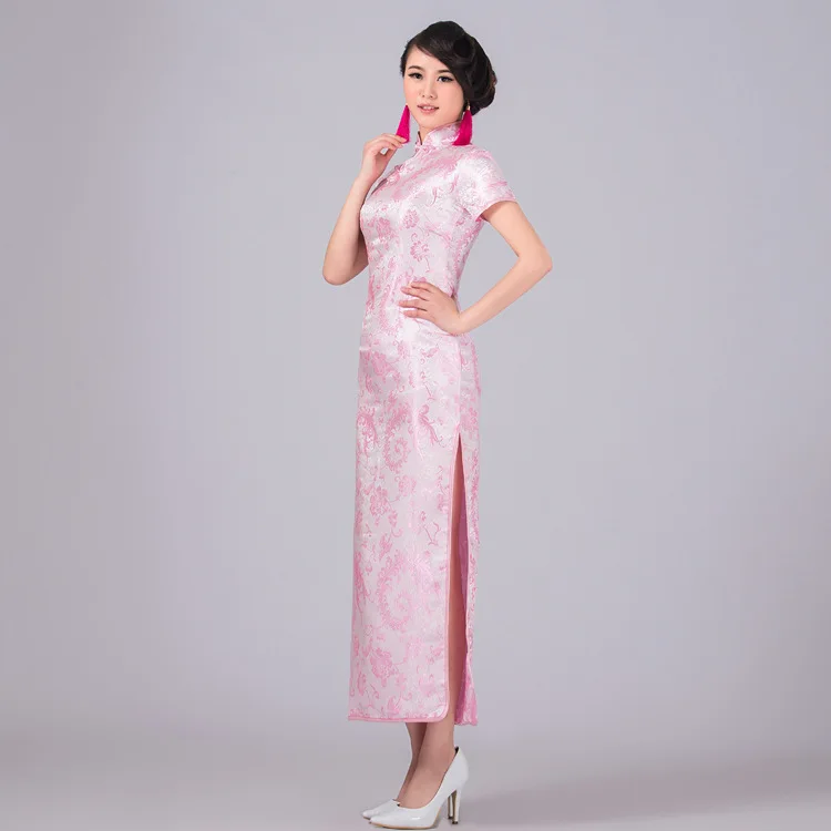 Разноцветное женское китайское длинное платье Ципао Qipao для женщин Леди Vestido с коротким рукавом длинное платье