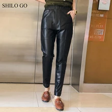 SHILO GO кожаные брюки женские весенние английские овчины штаны из натуральной кожи стрейч Высокая талия повседневные свободные боковые карманы карандаш