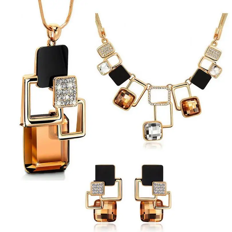

Champagne Glass Long Necklace And Earing Set For Women 3PCS Sets Choker Necklace Crystal With Rhinestone And Acrylic For Gift
