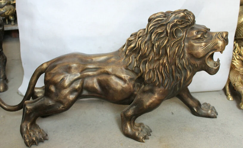 SCY Fast shipping USPS to USA S2239 34&quot Chinese Fengshui Folk Bronze Animal Lion ferocious Running Statue sculpture | Дом и сад