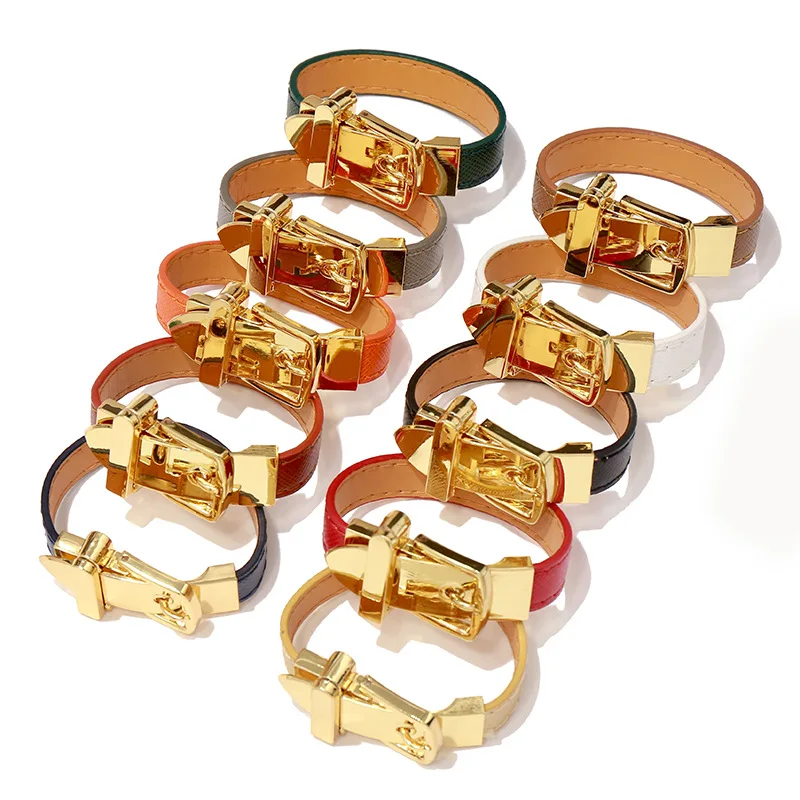 

Punk Style PU leather Buckle bracelet for Women Fashion Belt Design Bracelet Statement Jewelry Pulseiras Feminina