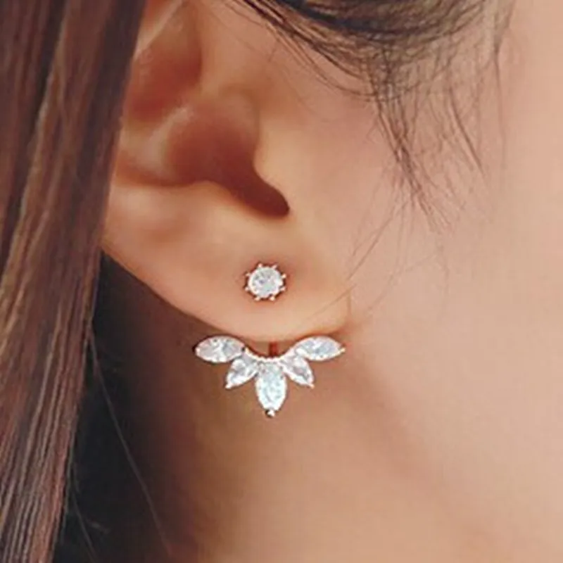 

Fashion Earing jewelry Crystal Rose Gold Silver Ear Jackets High Quality Leaf Ear Clips Stud Earrings For Women
