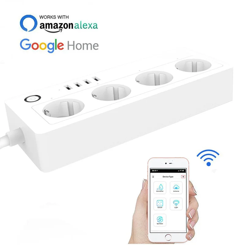 

Smart Wifi Power Strip Surge Protector Multiple Power Sockets 4 USB Port Voice Control for Amazon Echo Alexa's Google Home Timer