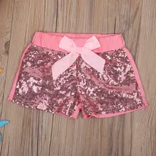 Модные короткие штаны для девочек Одежда для маленьких девочек вечерние блестящие шорты с бантом штаны с блестками летние От 1 до 3 лет
