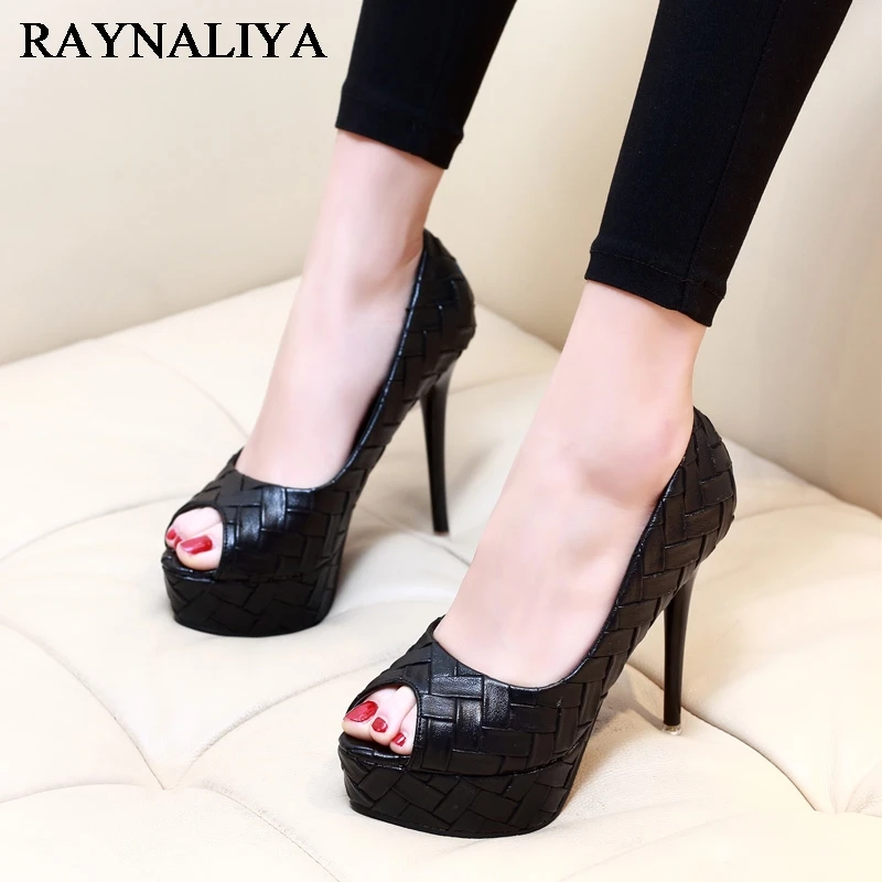 

Summer Sexy 11cm Thin High Heels Peep Toe Pumps White Black Shallow Mouth Platform Sandal Female Wedding Shoes CH-A0023