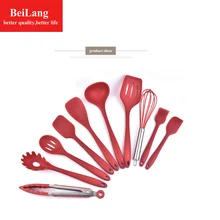 Набор из 10 предметов, красная Силиконовая подложка, кухонная утварь, набор для яиц, ложка, зажим, лопатка, масляная щетка, кухонные принадлежности, 6 платьев, кухонный инструмент