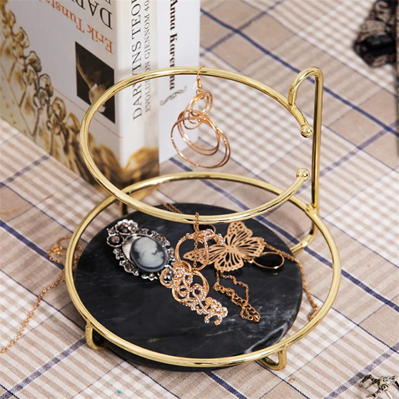 

Nordic Metal Golden Storage Rack with Marble Base Chic Ins Modern Jewelry Ring Neck lace Earring Display Rack Holder R17*15cm