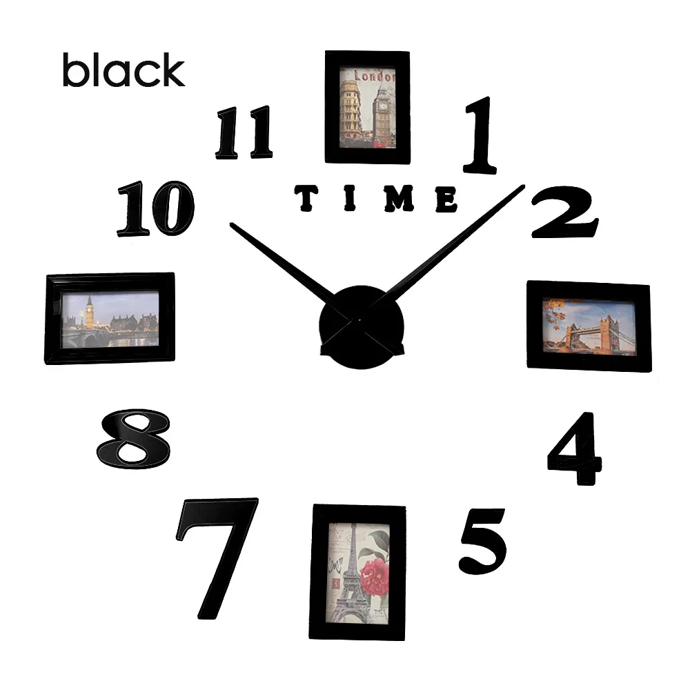 Фоторамка Saat настенные часы Horloge Reloj De Pared Duvar Saati Relogio De Parede Klok современный дизайн настенные часы 3d большие светящиеся - Цвет: wall clock black