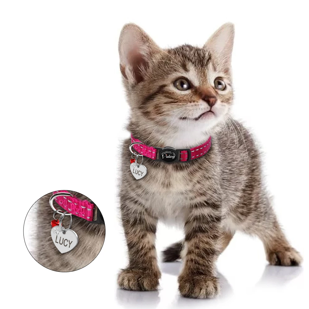 Quick Release Kitten Cat Collar Reflective Personalized Puppy Dog ID Collars Engraved With Bell Free Tag Nameplate For Small Pet