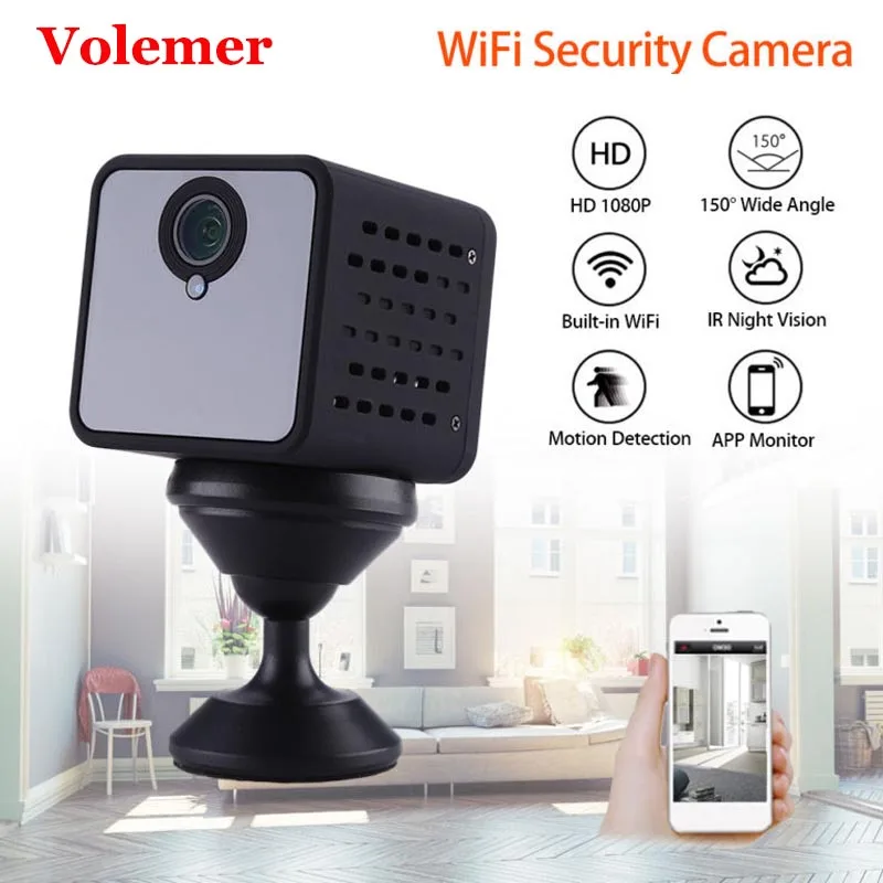 

Volemer WiFi Camera Full HD 1080P Mini Camcorder Motion detection IP P2P Wireless Video Recording 150 Wide Angle For iOS/Android