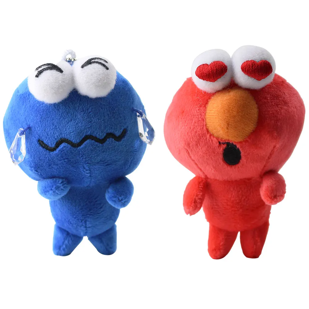 2 Styles Sesame Street Plush Toys Elmo Cookie Guy Soft Stuffed Keychain