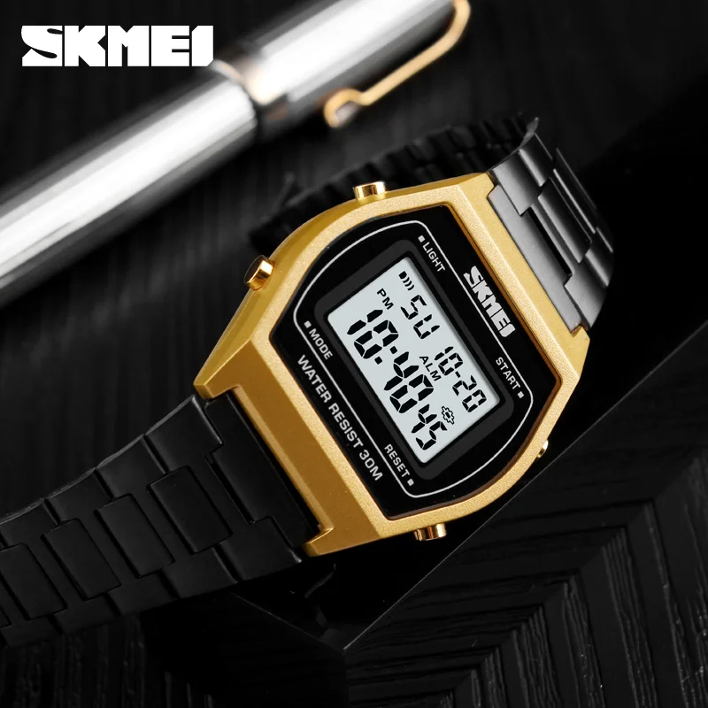 SKMEI 1328 женские часы Бизнес квадратный Нержавеющая сталь Цифровой Спортивные